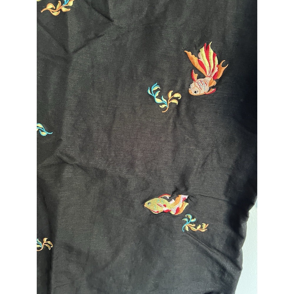Sarah Spencer Black Linen Blouse Women's 16 Embroidered Artsy Goldfish Colorful - Picture 16 of 16